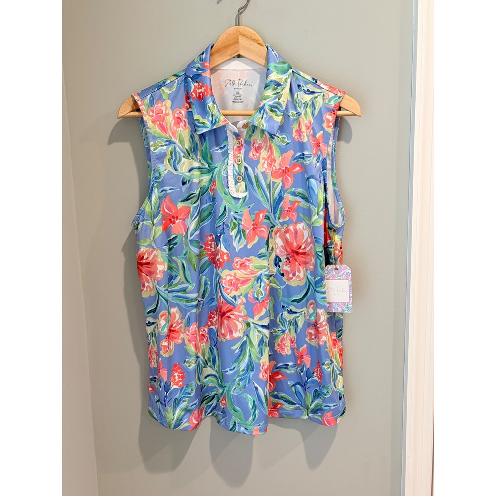Stella Parker Sport Sleeveless Polo Shirt XL Vacation Floral UPF 50 Golf Top